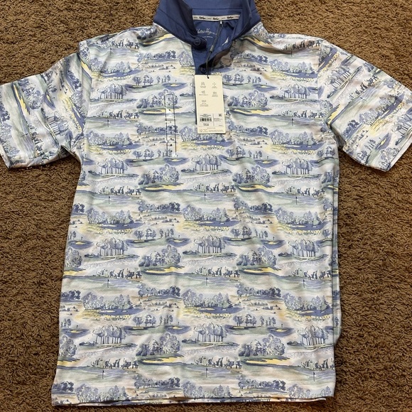 Walter Hagen Other - Walter Hagen Clubhouse Country Club Printed Mens Golf Polo White Blue Small NWT